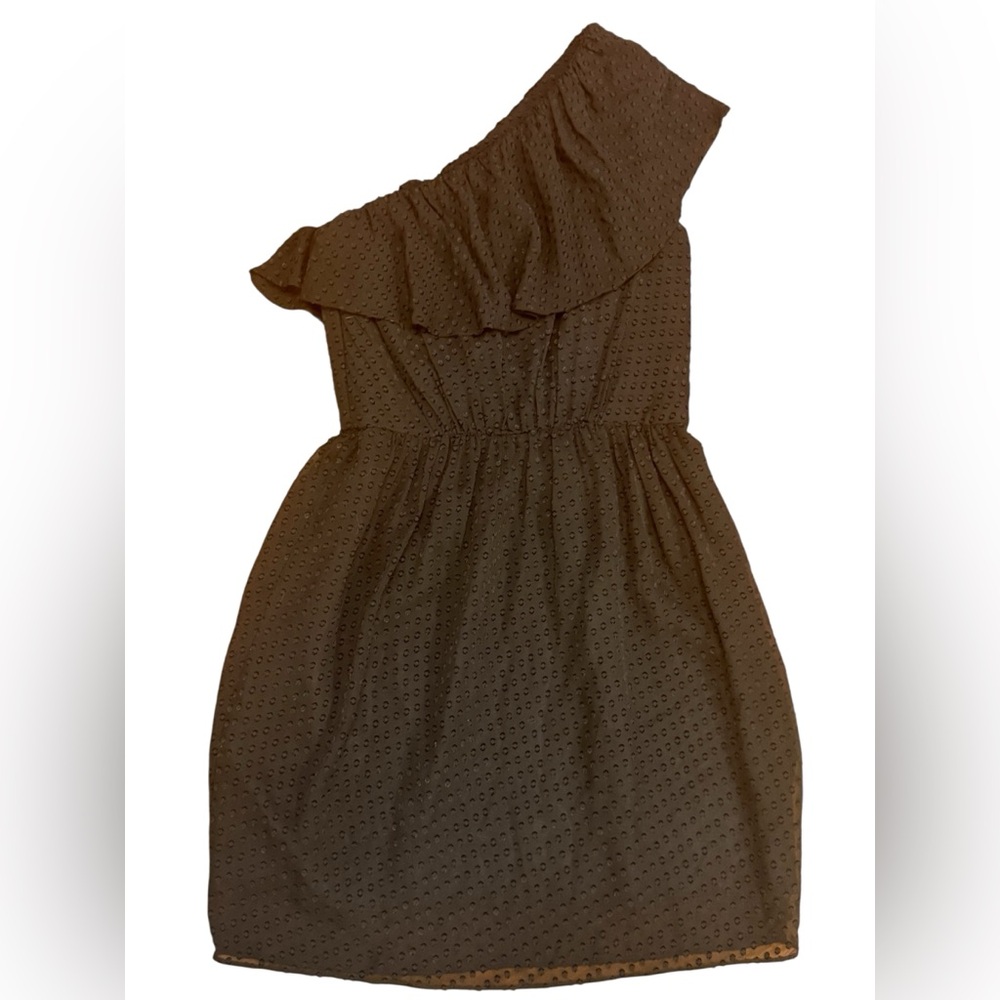 SHOSHANNA Swiss Dot Ruffled One ShoulderBlack Size 4